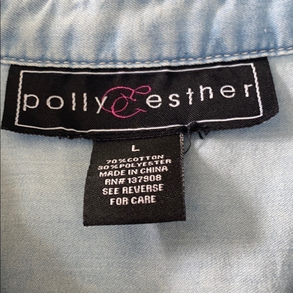 𝅺POLLY & Esther Chambray Shirt Large - Picture 3 of 5